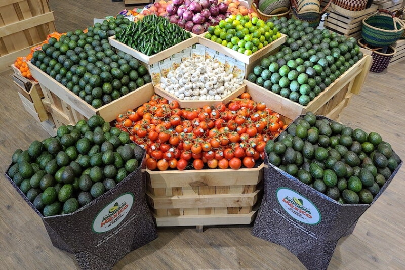 avocado display with guacamole ingredients merchandising