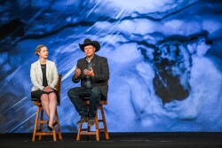 Nicole Erceg, assistant director of communications for CAB, with South Dakota cattlemen Troy Hadrick.
