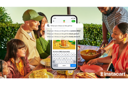 people eating and a cell phone with app and question