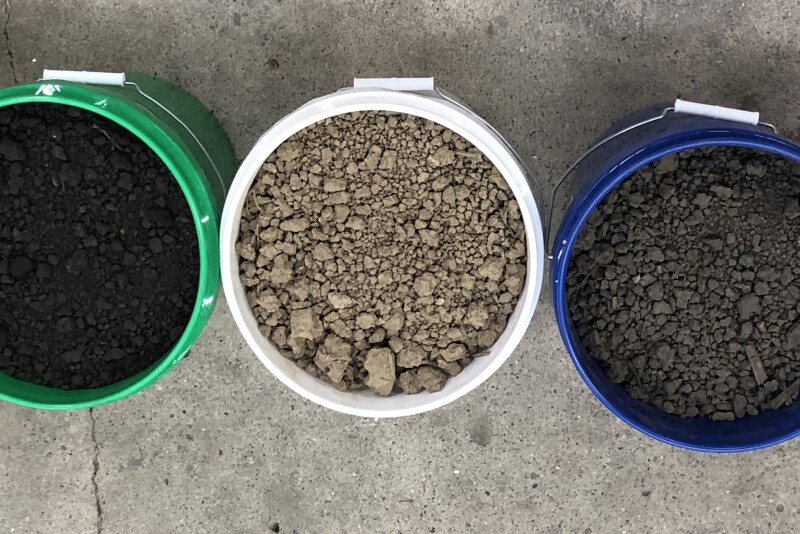 Each bucket represents a different soil type in a single field.
