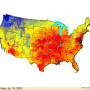 The USDA's cattle heat-stress forecast shows much of the eastern and central states under risk of dangerous to emergency heat stress as this week progresses.