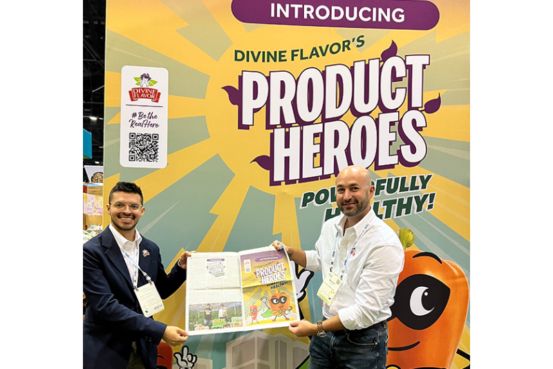 Brand Manager Luis Urbina (left) and Michael DuPuis, public relations manager for Nogales, Ariz.-based Divine Flavor LLC, helped launch the company’s latest Product Heroes campaign, which focuses on the health attributes of bell peppers and mini peppers.