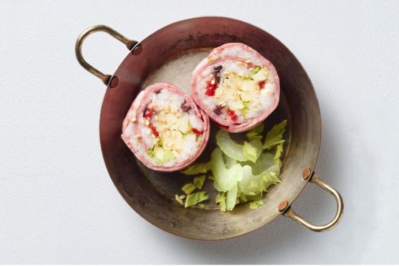 Will "beefshi" be the next big food trend? The Muffarolletta is a classic New Orleans favorite made with beef salami, olives, capers and cheese rolled up with sushi rice. 
