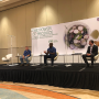 Anne-Marie Roerink of 210 Analytics discusses the findings in the new Power of Produce report with Mike Roberts of Harps Food Stores (left), Gary Baker of Merchants Distributors (middle) and Price Mabry of HAC (right).