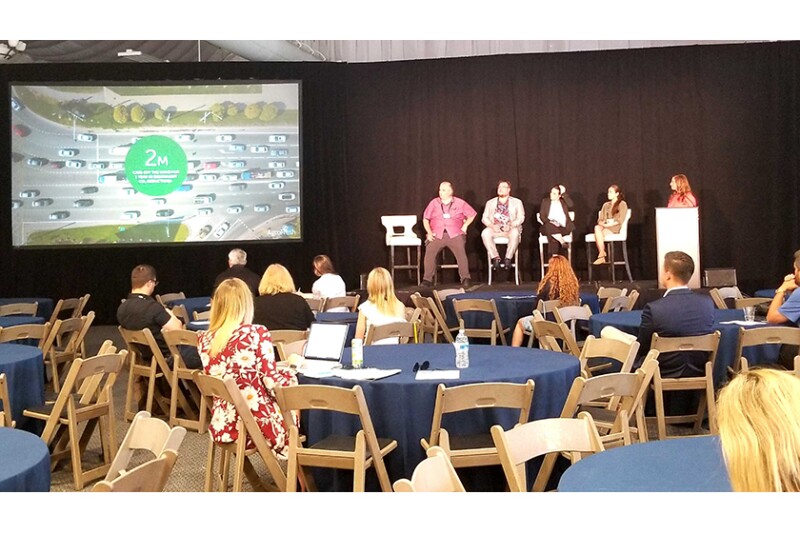 From left to right: Luis Yepiz, Chief Procurement Officer at The Farmlink Project; Aidan Mouat, CEO and a co-founder of Hazel Technologies; Amy Tranzillo, Global Head of Marketing for AgroFresh; Stephanie Morris, Sustainability Coordinator at Jimbo’s and Jennifer Strailey, editorial director, produce for Farm Journal/The Packer.