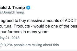 President Trump tweets end of ag trade war with China.