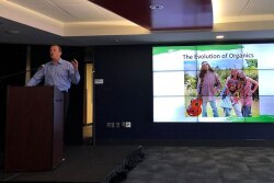 Matt Seeley, co-founder and CEO of the Organic Produce Network, introduced Matt Lally, associate director of the Nielsen research firm, at the first New England Organic Produce Conference May 1.

