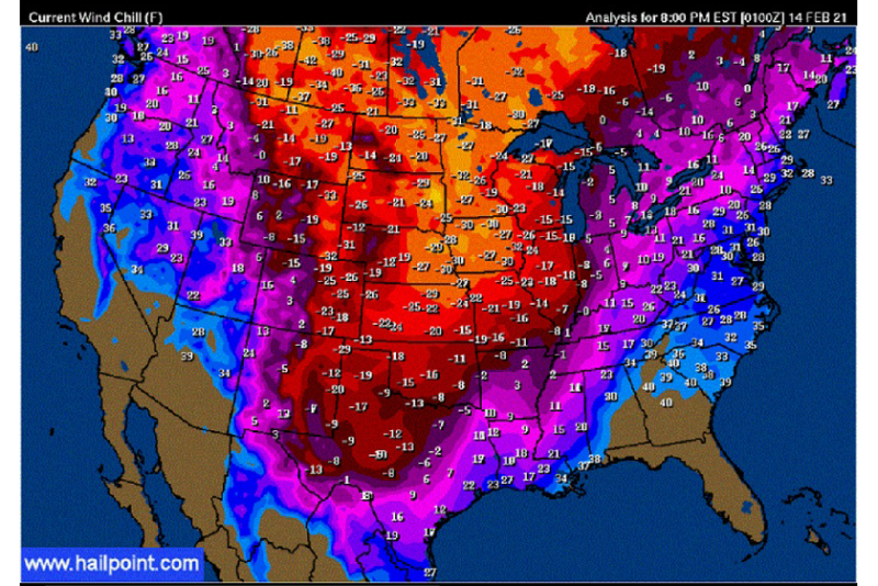 Texas chill map