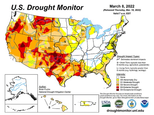 U.S. Dought Monitor 3-10-2022