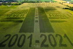 From an American flag one year, to a P.O.W tribute the next, Wilber Meyer's field artwork has grown. And for the 20th anniversary of 9/11, this year's tribute is by far the biggest, extending beyond the Ohio farm field.
