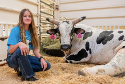 Addi Drury sits with Hard Labor during one of her many visits to the OSU Veterinary Hospital.