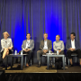 Cathy Burns (from left), Dave Corsi, Mike Robach, Mike Taylor and Tim York discuss food safety at the Center for Produce Safety Symposium June 18.