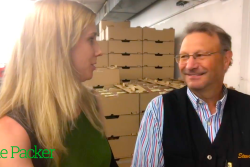 The Packer's Northeast editor, Amy Sowder, interviews Steve Condakes of the Peter Condakes Co. at the New England Produce Center in Chelsea, Mass.