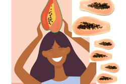 woman holding papaya on head