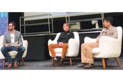 The National Potato Council’s “Eye on Potatoes” recorded a live podcast at the 2022 Potato Expo. The podcast, hosted by Montana television and radio farm broadcaster Lane Nordlund (left), featured guests Pat Hatzenbuehler (middle) and Liang “Jimmy” Lu (right), both assistant professors of agricultural economics at the University of Idaho. 