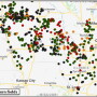Areas with orange and red symbols indicate increased beetle activity and more rootworm damage the following year.