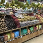 potato display supermarket hanging bananas