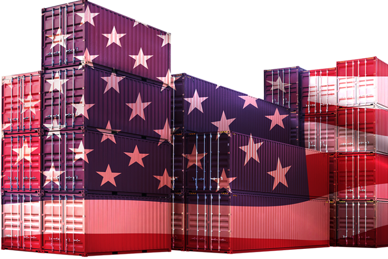 American red shipping cargo container on a white background.