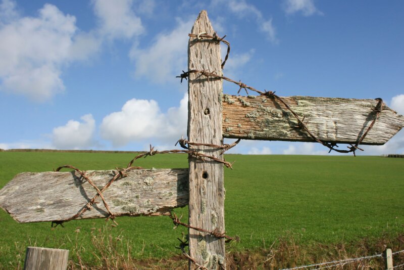 Rustic crossroads sign.