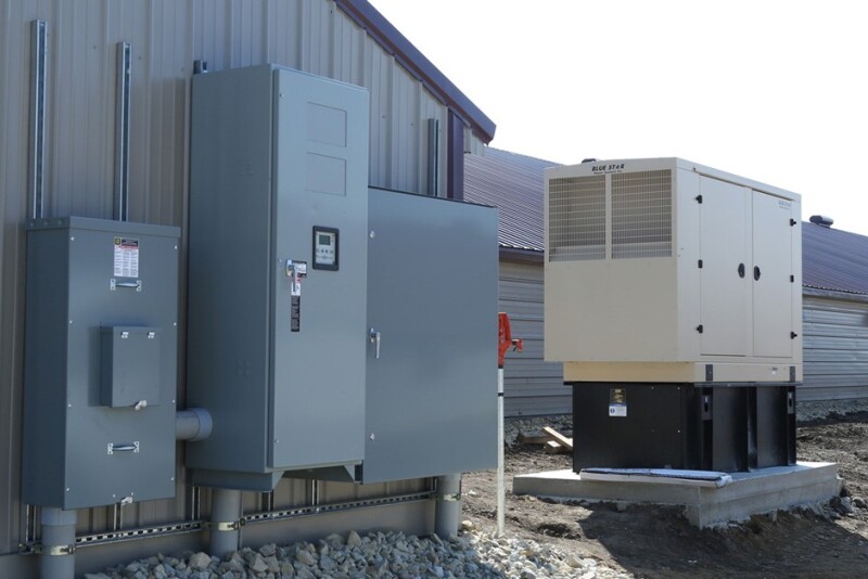 Building exterior with generator control panels.