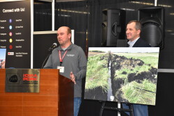Mike Ehlers, a pig farmer from Marathon, Iowa, discussed how they installed a bioreactor on their pork farm Wednesday during a press conference at the Iowa Pork Congress.