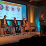 Jose Rossignoli, director of global sourcing, Robinson Fresh (standing) moderated  a session on international trade in fresh produce,  Sitting, from left: Ignacio Donoso, director of new business development and offshore offices at South American fruit exporter Verfrut, Kiko Claros, CEO of Spain-based Eurofresh, Marcos Echenique Walker, marketing director of Chile-based Copefrut.
