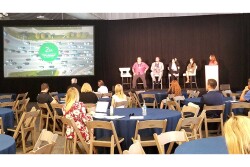 From left to right: Luis Yepiz, Chief Procurement Officer at The Farmlink Project; Aidan Mouat, CEO and a co-founder of Hazel Technologies; Amy Tranzillo, Global Head of Marketing for AgroFresh; Stephanie Morris, Sustainability Coordinator at Jimbo’s and Jennifer Strailey, editorial director, produce for Farm Journal/The Packer.