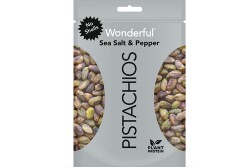 A bag of Wonderful Pistachios Sea Salt & Pepper No Shells