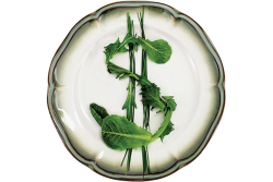 leaves in shape of dollar sign on plate