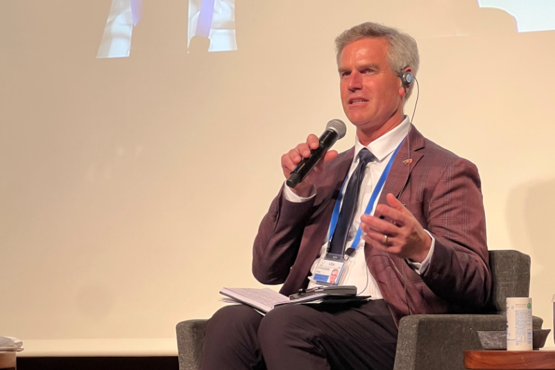 Dale Stevermer advocated for U.S. Pork at the G7 Agriculture Ministers' Meeting in Japan using his personal Pork Cares Farm Impact Report. 
