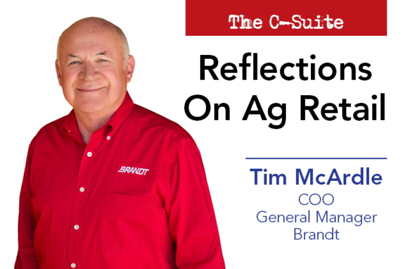 After 45 years in the industry and 18 years with Brandt as COO and general manager of the ag retail and wholesale businesses, Tim McArdle is retiring in 2021.  