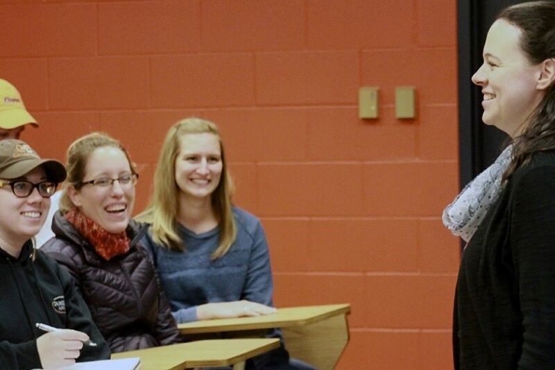 Anna Dilger teaching a class at the University of Illinois