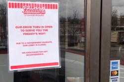  Freddy's (this one in Olathe, KS) and other restaurants shut down their dine-in services but kept open their drive-through service in mid-March.