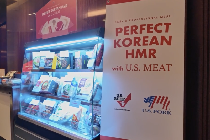 Refrigerator case of home meal replacement kits in Korea that use U.S. beef and pork