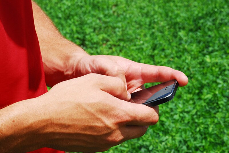 Farmer users an app in the field