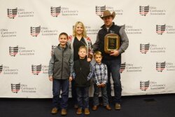 Luke Vollborn was recognized as the Ohio Cattlemen’s Association Young Cattleman of the Year. He was joined by his wife, Courtney and their sons Bryceton, 9, Colton, 6, and Hudson, 3. Not pictured is 1-year-old daughter, Emily.