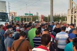 Truckers stage a blockade at Pharr, Texas border crossing. 