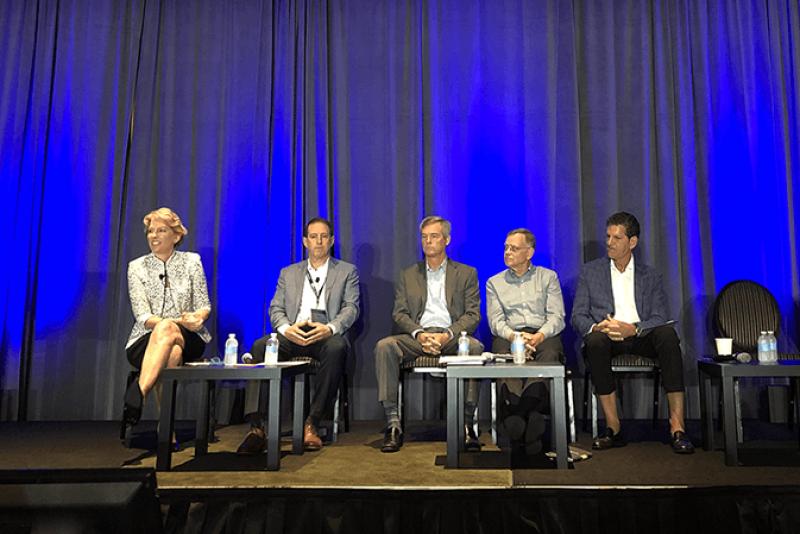 Cathy Burns (from left), Dave Corsi, Mike Robach, Mike Taylor and Tim York discuss food safety at the Center for Produce Safety Symposium June 18.