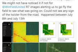 "If nobody sees a tornado in a field did it really happen? We might not have noticed it if not for @WinFieldUnited R7 images alerting us to go fly the field to see what was going on" says the team on Twitter. 