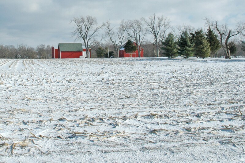winter field barn