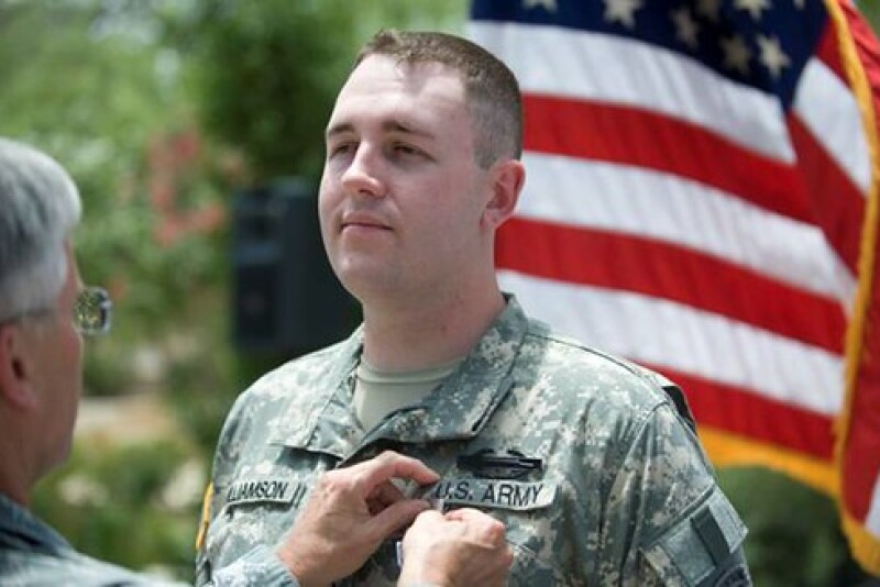 Receiving the Purple Heart military honor. 