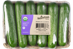 NatureFresh is offering a compostable fiber tray for cucumbers. 