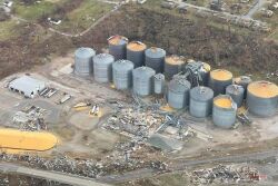Mayfield Grain Company hit by December tornado,  Photo Courtesy of James Hunt on Facebook. 