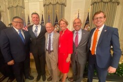 From Left to right: Rep. Salud Carbajal (CA-24); President and CEO Western Growers: Dave Puglia; Rep. Peter DeFazio (OR-4), Chairman House Transportation and Infrastructure Committee; Cathy Burns, CEO of IFPA; Rep. Jimmy Panetta, (CA-20); and, Rep. Dusty Johnson, (SD-AL).
