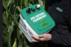 The Bio-Capsule Technology Planter Box Delivery System, is a packaging system designed to carry, protect, and dispense a multitude of biologicals into a seed lubricant blend plus micronutrients. 