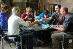 Cindy Achen prepacks food the family will eat in the barn during Expo. "Everyone loves mom's chili," she says.