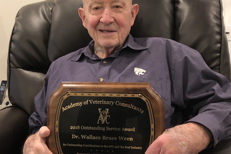 W. Bruce Wren, DVM, MS, PhD, received the AVC Outstanding Service Award at the winter AVC meeting in Kansas City for his contributions over 60 years to veterinary medicine.