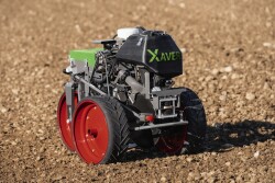 The latest Fendt Xaver is outfitted with Precision Planting components and plants seeds 24 hours a day, has sub-inch precision, and uses features a lightweight electric design producing zero emissions.