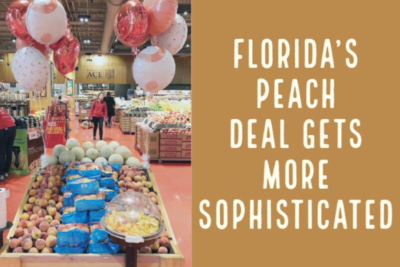  A retail display of Florida peaches.