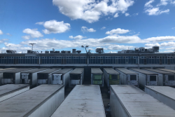 Hunts Point Produce Market refrigerated trucks lined up in Bronx, N.Y.